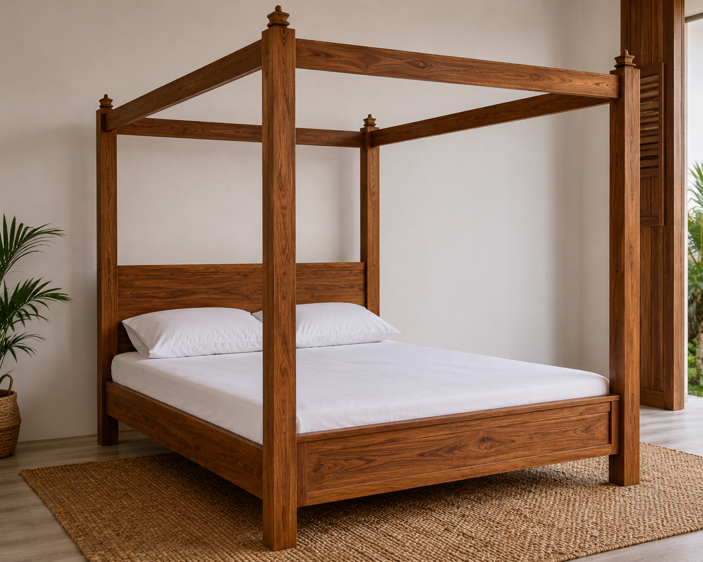 wooden canopy bed