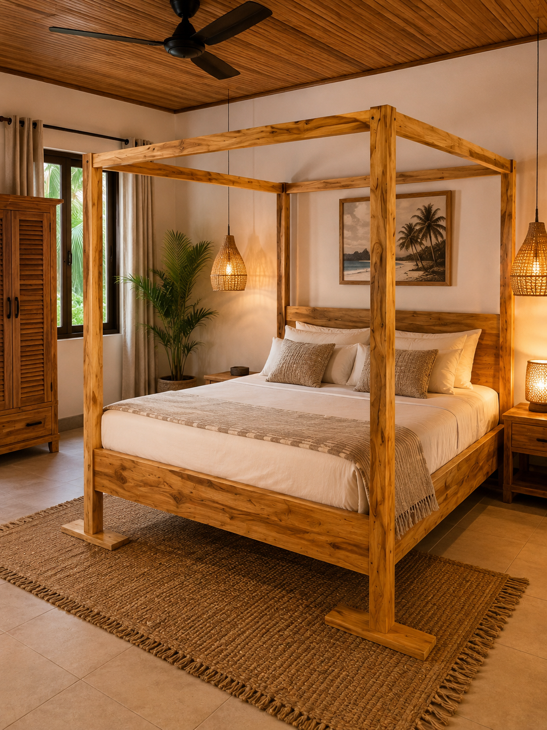 wooden canopy bed