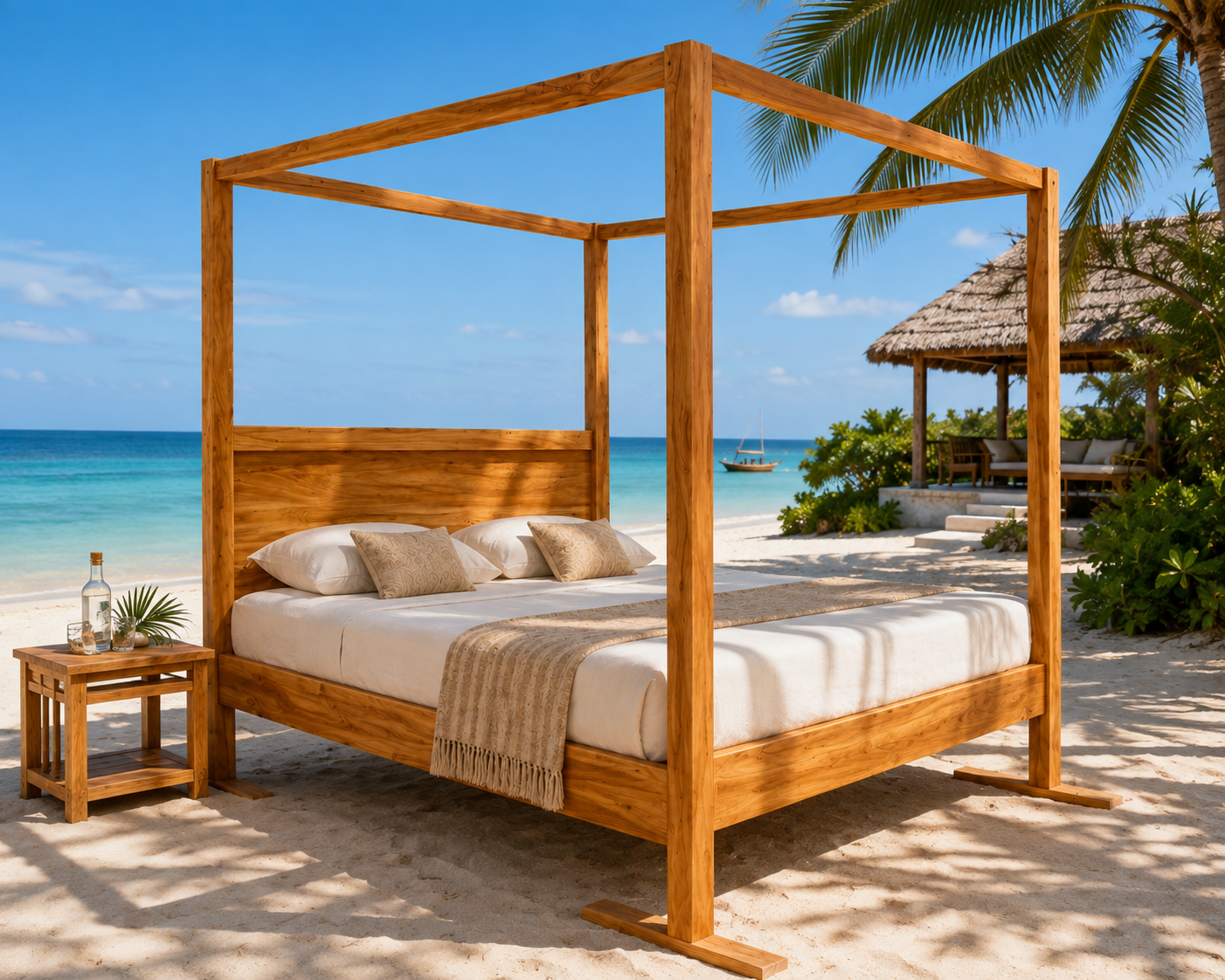 wooden canopy bed