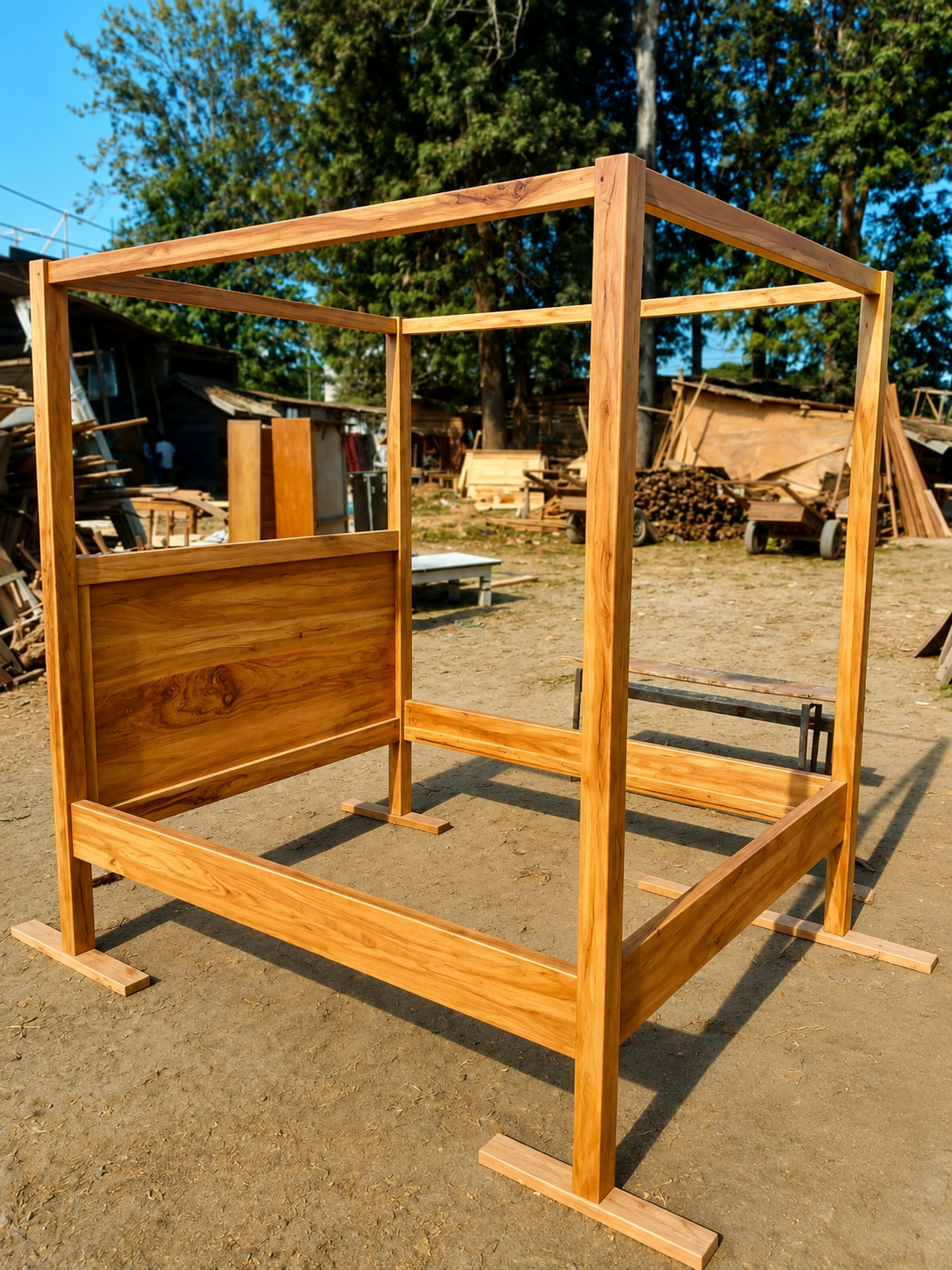 wooden canopy bed