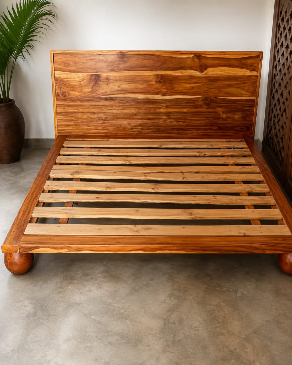 Wooden bed frame for a bedroom in Zanzibar, Tanzania
