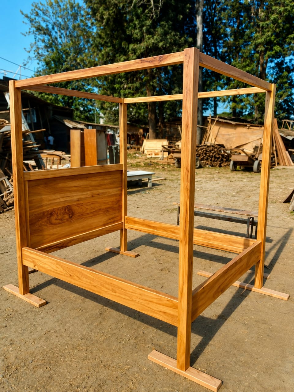 Custom wooden bed design for a villa in Zanzibar