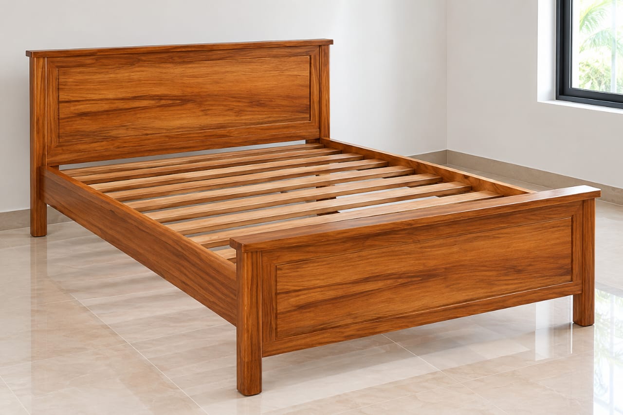 Custom wooden bed design for a villa in Zanzibar