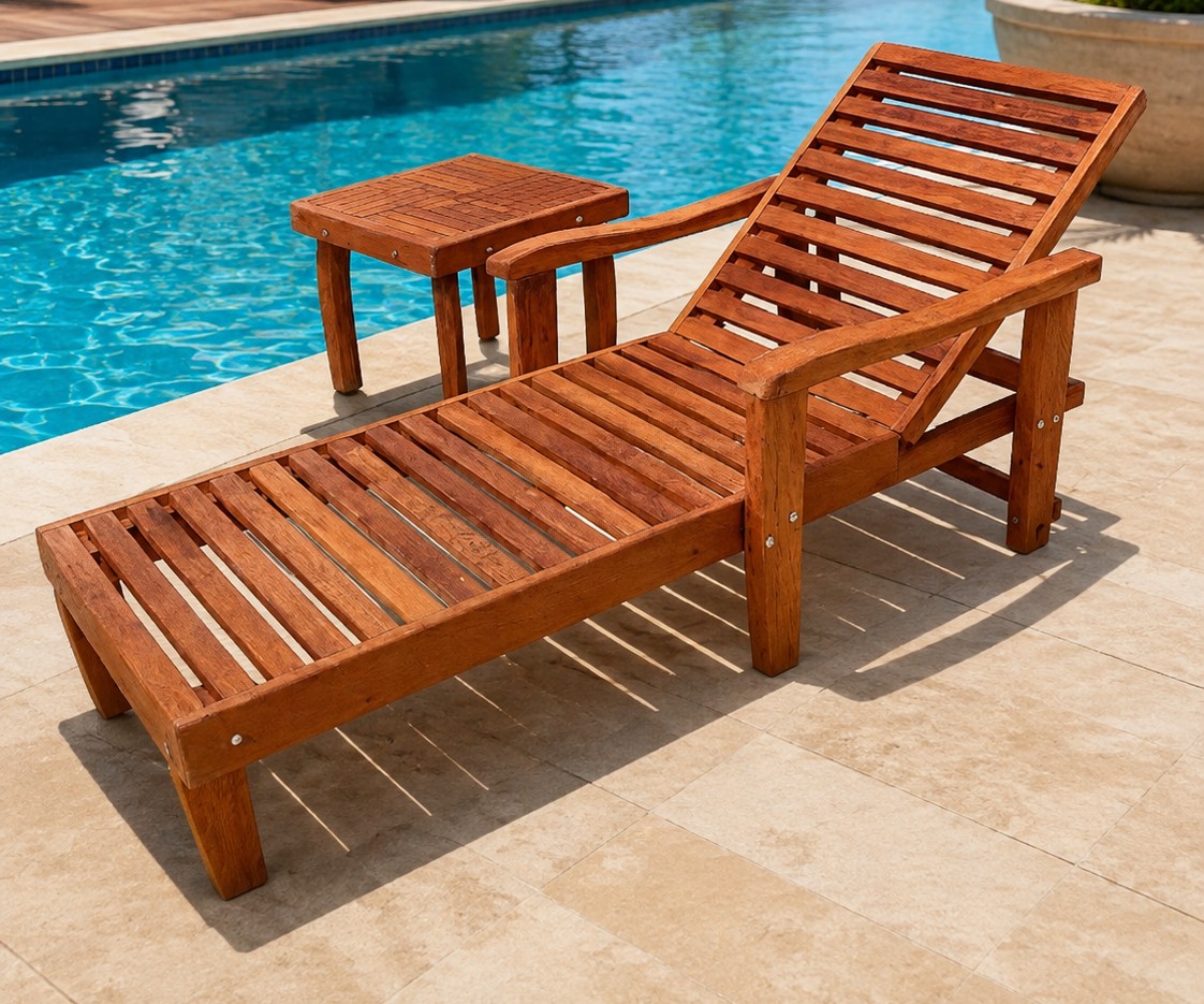 Custom wooden sun lounger for a Zanzibar resort