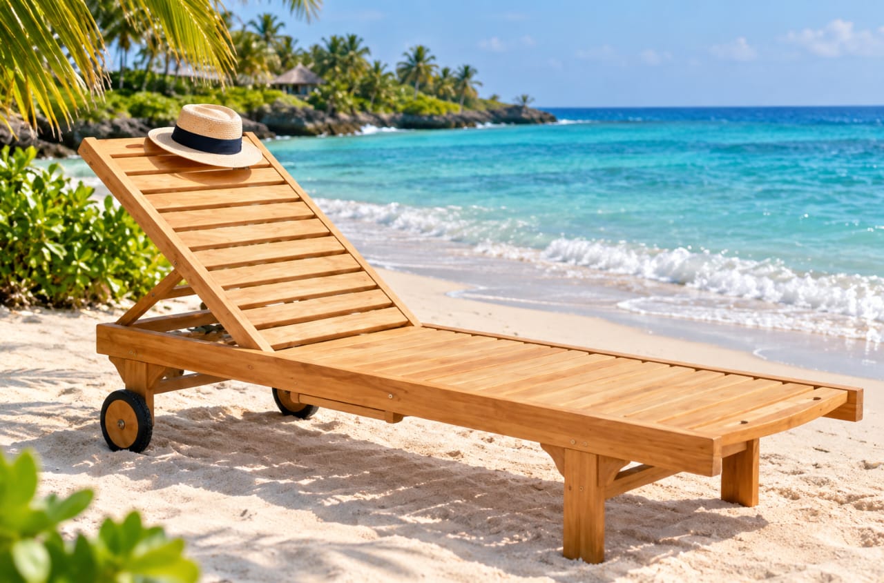 Custom wooden sun lounger for a Zanzibar resort