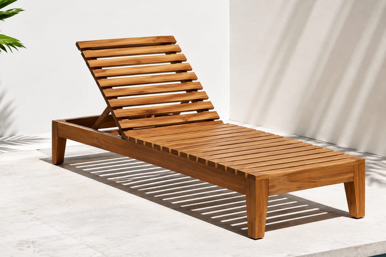 Wooden sunbed furniture made for a villa in Zanzibar
