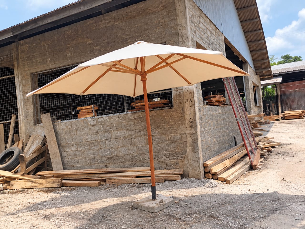 Wooden parasol design for a Zanzibar resort