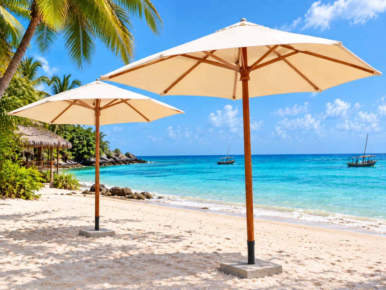 Custom wooden umbrella for outdoor hospitality spaces in Zanzibar