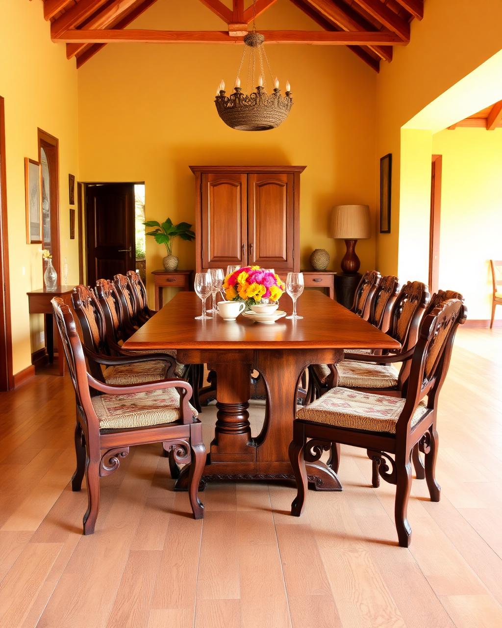 Solid Mninga hardwood dining table with eight chairs in Zanzibar